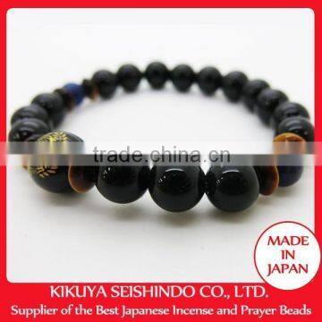 Date Masamune, samurai bracelet, black onyx 10 mm with Sodalite and red tyger-eye, bead, Japanese bracelet, bead bracelet