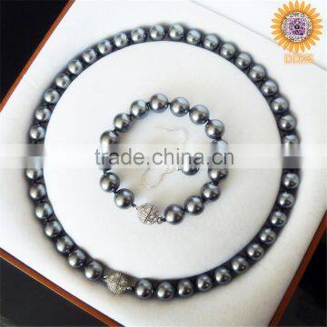 wholesale 10mm grey natural shell pearl cheap necklace and earring pearl sets