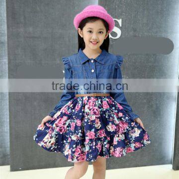 2016 cotton custom new pattern summer girl dress hot sale kids latest fashion Denim Skirt