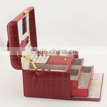 Red customized Crocodile PU leather cosmetic box