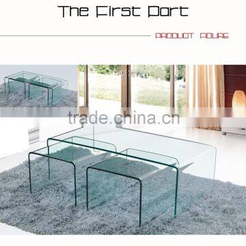 Classic Design Special Shape All Glass Transparent Coffee Table Glass Top 1+2 Cafe Table