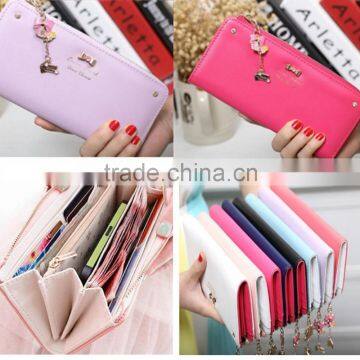 Women Leather Bow Pendant Clutch Long Card Purse Handbag Zip Wallet Bag Holder