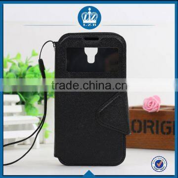 LZB Fashion color contrast series view windows PU leather case flip cover for iphone 4