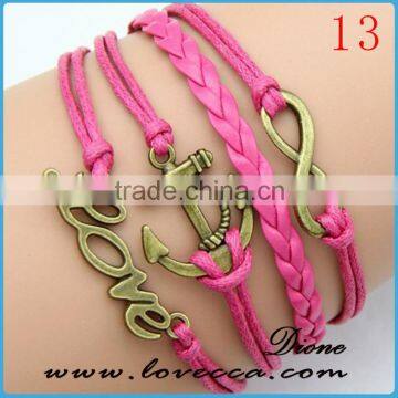 Handmade braided bracelets infinitely love charms leather anchor bracelet