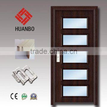 Classical mdf pvc wood door wooden frosted glass interior doors with hardware