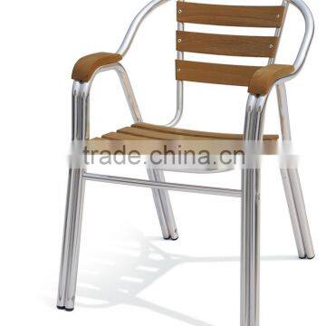 Double tube aluminium wood bistro chair