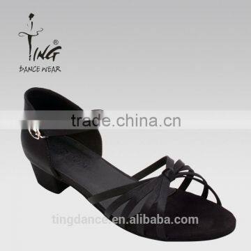 2015 new black satin cuban classic five straps low heel girls latin shoes