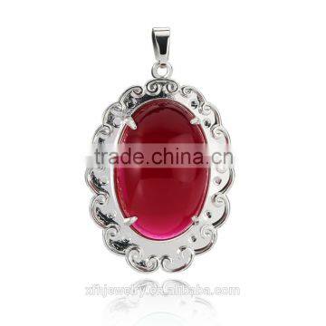 Fashion pendant necklace gold plated Sterling silver burgundy chalcedony marquise pendant for women