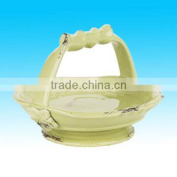 12-1/4-by-11-1/2-Inch Ceramic Easter Basket with Handle, Celery Green