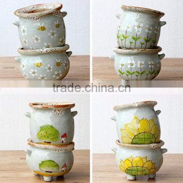 Attractive hand-painted cartoon ceramic flower pot