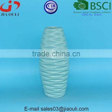 Embossed Wave Design glazed Ice blue modern Ceramic Vase for home decor