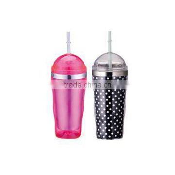 450ml Stainless Steel Inner Steel Outer Plastic Double Layer Cup With Straw photo-3