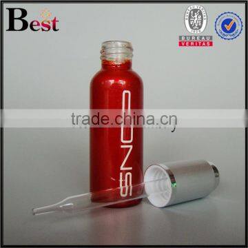 China Fancy Logo Screen Printing Frosted 30ml Glass Silver Aluminum Dropper Bottle With Pipette Cosmetic Packaging photo-4