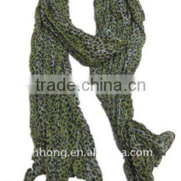 green leopard chiffon scarf