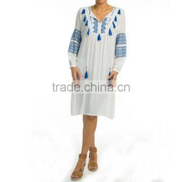 Long Sleeve Embroidery Boho Midi Dress Summer photo-2