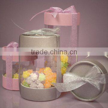 Paper Cap & Ribbon Plastic Cylinder Container