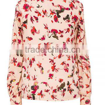 New Fashion Cotton Allover Round Neck Long Sleeves High Quality Direct Manufacturer See Through Collar Design Peasant Blouse photo-3