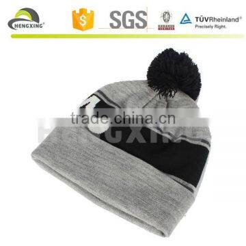 Gray And Purpule Canada Text Custom Knitted Pom Beanie Hat photo-2