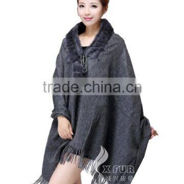 CX-B-P-34A Fur Trimmed Cape Fashion Fur Pashmina Shawl photo-5