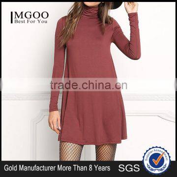 MGOO Custom Made Bulk Price Knit Turtleneck Shift Dress Plain Fashion Lycra Dress Rayon Spandex 220g Vestidos