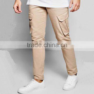 Popular Khaki Cargo Trousers Men Skinny Straight Leg Pants With Raw Edges Hem photo-2