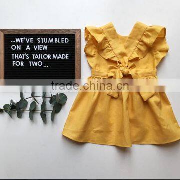 Summer Soft Newborn Baby Clothes Infant Plain Color Dress Ruffle Sleeve Design Girls Party Dresses With Bowknot photo-4