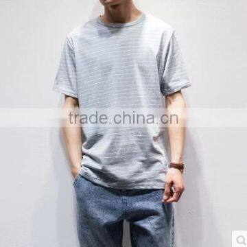 Summer is Pure and Fresh and Stripe of Cultivate One's Morality Short Sleeve T-shirt Men Round Collar photo-2