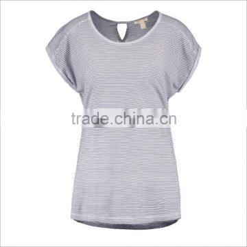 Guangzhou Factory Custom Cotton Round Neck Tee Striped Women T Shirt