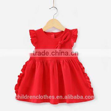 Casual Style Summer Dress Baby Girl Cotton Frocks Designs Flutter Sleeve Red Wedding Dress