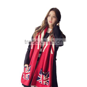 Autumn and winter latest design British flag design knit with pocket couple knit scarf