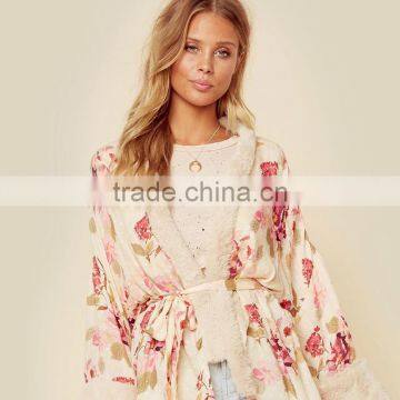 Fall 2018 Shearling Coat Femme Floral Print Robe Women's Kimono photo-5