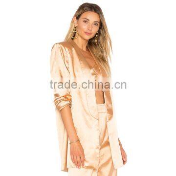 BF Style Career Women Fashion Blazer Long Sleeve Unlined Satin Jacket photo-2