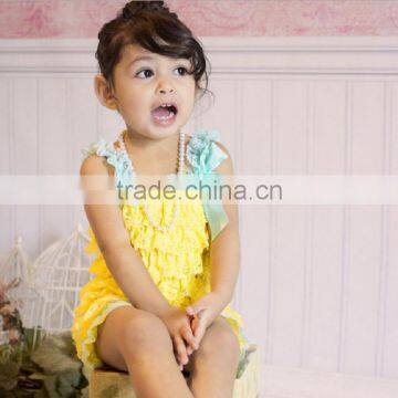 Baby Girls Bubble Ruffle Rompers Adorable Petti Lace Romper With Bow Infant Jumpsuit,toddler Bodysuit With Straps and Ribbon Bow photo-3