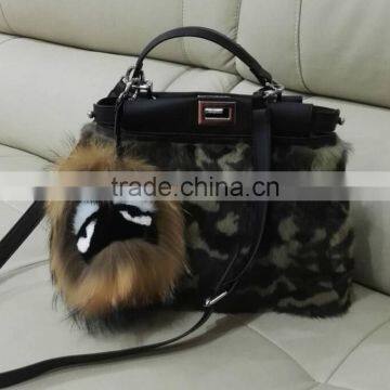 Handmade Lady Bag Leather Tote Bag For Women, Rabbit Fur Lady Handbag