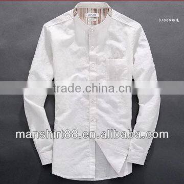 2016 New Style Roll up Sleeve Mandarin Collar Linen Cotton Shirts for Men photo-3