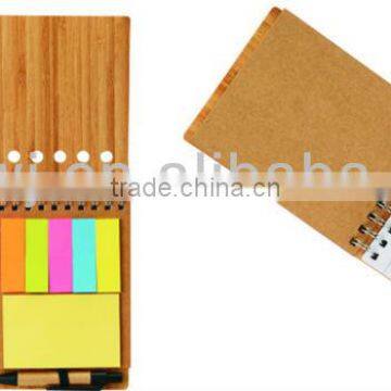 Wooden cover spiral notebook 70grams 60sheets 9*13cm with recycle paper pen with colorful notepad