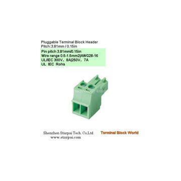 Pitch 3.81mm/ 0.15in Pluggable Terminal Block Header 02poles