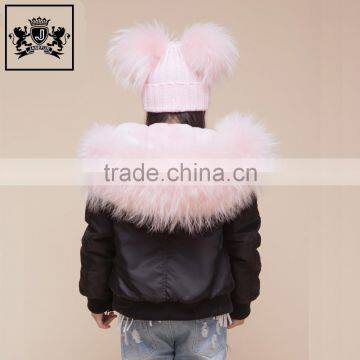 Modern Cheap 100 Acrylic Beanie Hats Kids Handmade Child Two Raccoon Fur Pom Poms With Button Korean Winter Knit Hat Kid