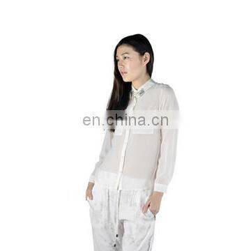 2015 Spring/Autumn fashion womens white sheer Shirts