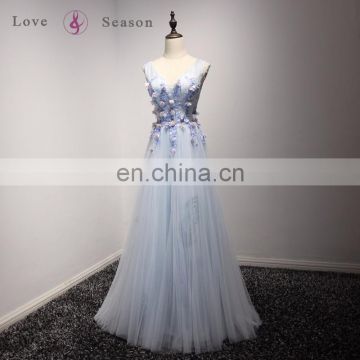 A17CL0024 V-neck light blue multi color ball gown prom dresses party dress in crochet evening dress