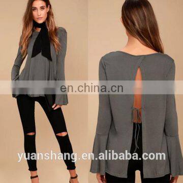 2017 Latest Sexy Women Grey Long Sleeve Tops