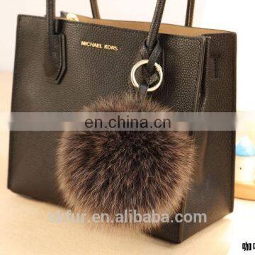 Factory price big colorful fox fur ball pom pom keyring pendant