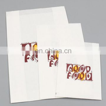 Custom printing white flat bottom bag greaseproof paper bag for french fried food/popcorn/pancake