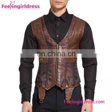 Top Design Steampunk Men 8 Steel Bones Waistcoat Shapewear Corset Front Zipper