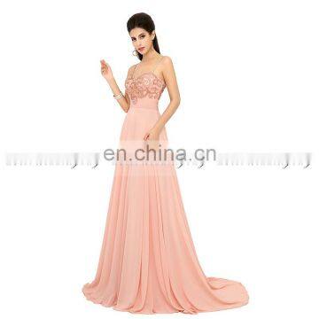Unique Beading Beading Spaghetti Strap Chiffon Zipper A Line Long Blush Evening Dresses AJ018 photo-2