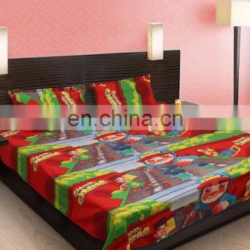 Red & Green Cartoon Double Bedsheet With 2 Pillow Covers