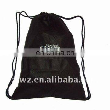 Durable black non-woven drawstring bag