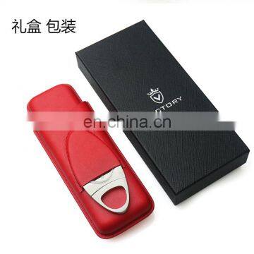 Handmade Portable High Quality 2piece Genuine Leather Custom Cigar Holder Case With Cutter Gift Set photo-6