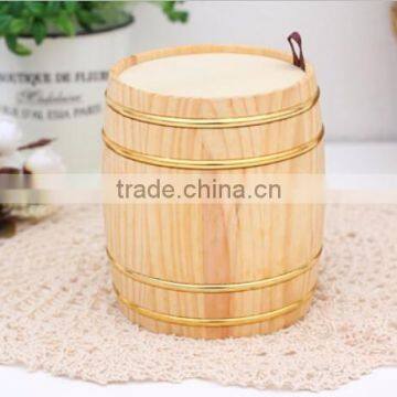 Custom logo and color small wooden barrel,oak wooden bucket with lid for coffee/candy