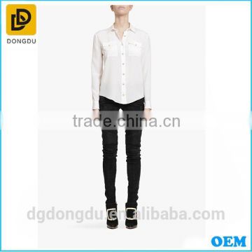 Factory price ladies casual white shirt cheap wholesale clothing